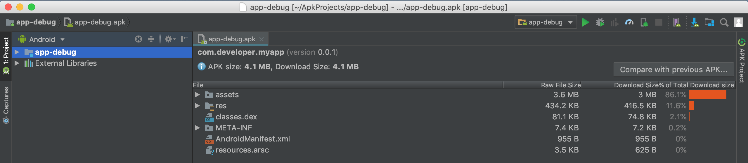 Android Studio 中的运行按钮区域，用于构建和运行 Android 应用。